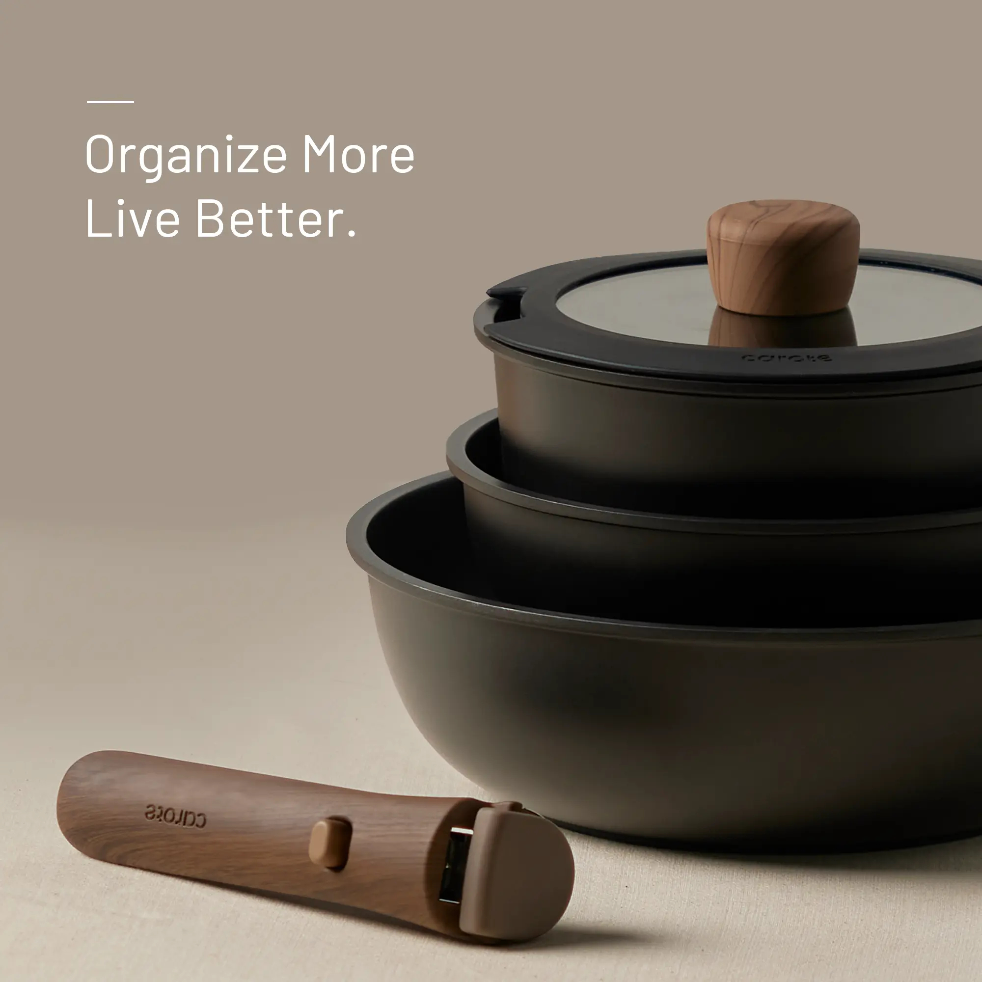 CAROTE 19/22/26pcs Pots and Pans Non Stick, Wooden Detachable Handle, Cookware Sets Induction Kitchen Pots and Pans,NonStick Cooking Set, Oven/Dishwasher/Fridge Safe, Space Saving